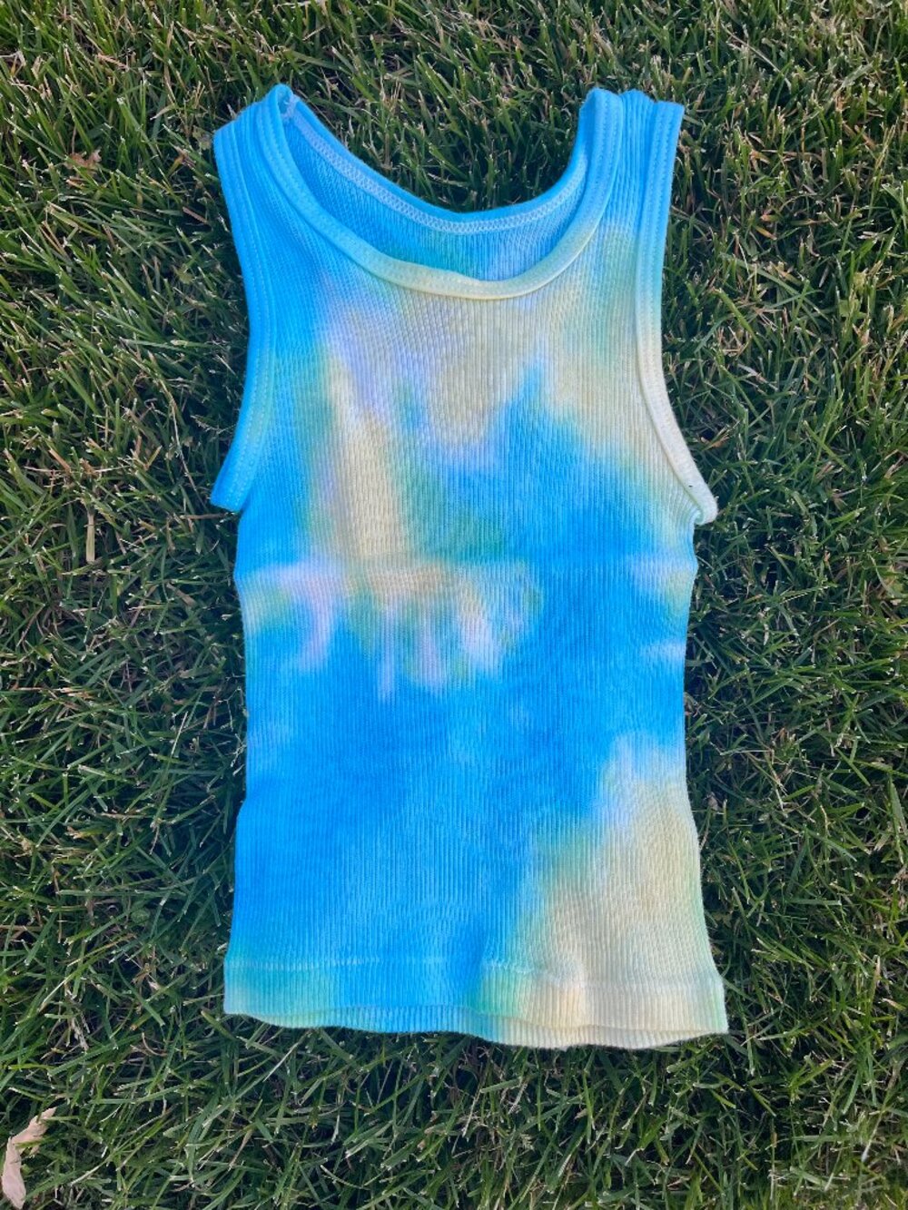 Toddler 2-3T Yellow & Aquamarine Blue Spiral Tie-Dye Tank Top